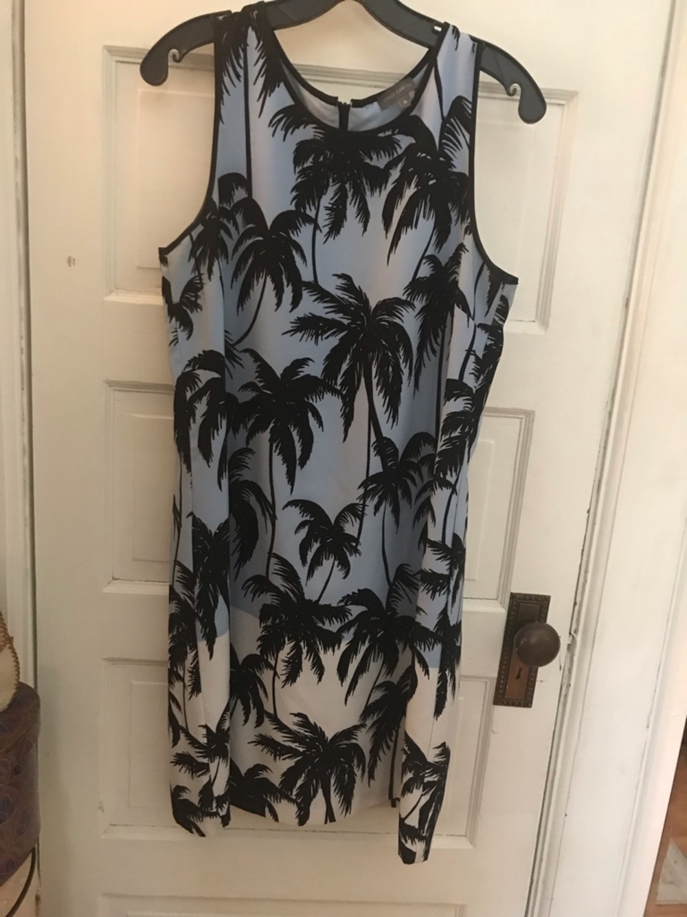 Vince Camuto Palm Print Shift Dress - Light Blue/Black/White